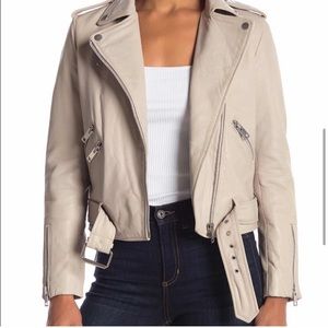 Walter Baker Allison Leather Moto Jacket Beige Blush Belted Cropped Size M